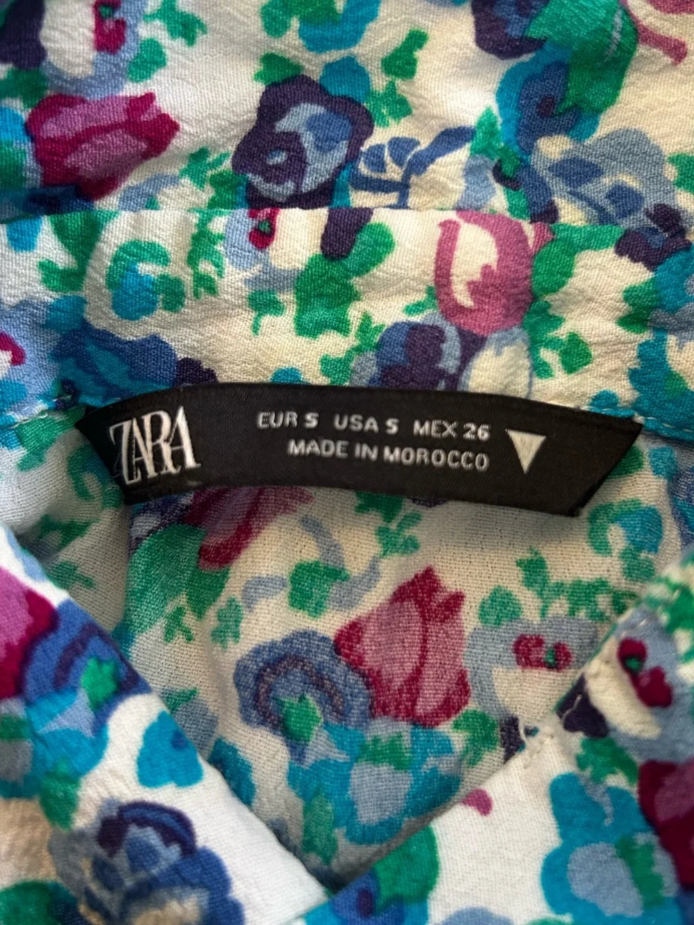 Zara Floral Print Long Puff Sleeve‎ Button Up Shirt Size Small